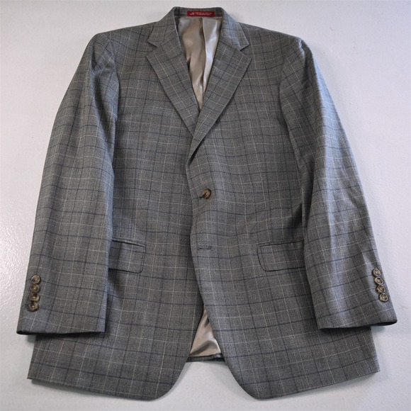 Hart Shaffner Marx 42R Gray Check USA Wool Blazer Suit Jacket Sport Coat